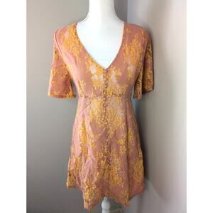 Anthropologie Peach Love Lace Dress Medium Victorian Cottagecore Romantic